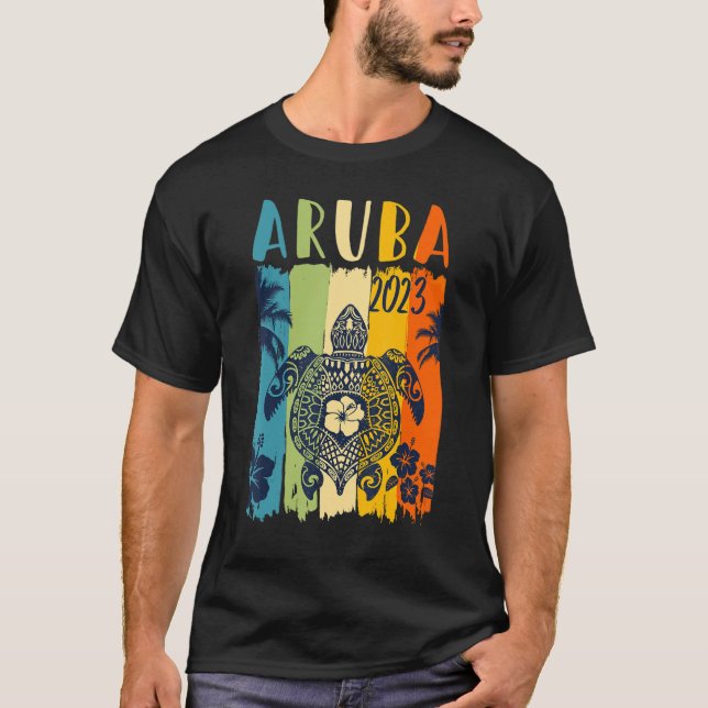 Camiseta Vacaciones familiares de Sea Turtle Retro Aruba Ca (Anverso)