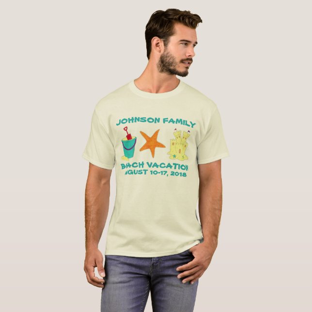 Camiseta Vacaciones familiares Starfish Sandcastle Bucket (Anverso completo)