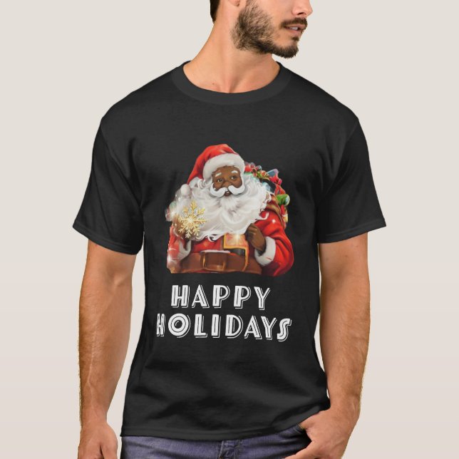 Camiseta Vacaciones felices de Papá Noel Negro (Anverso)