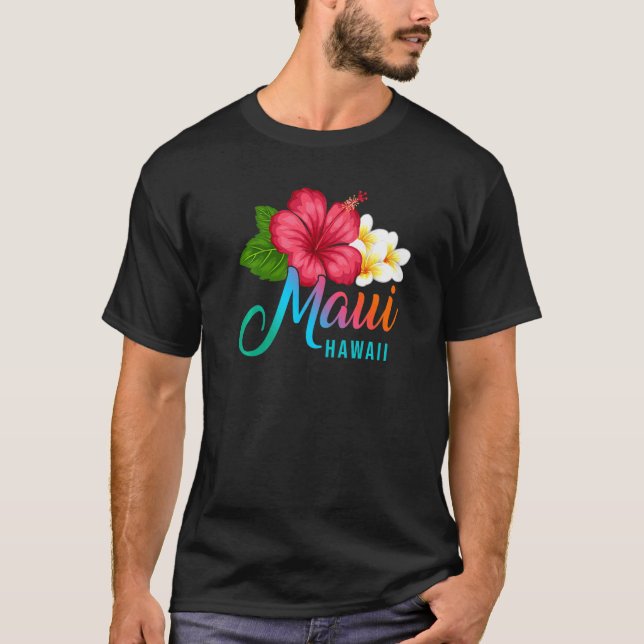 Camiseta Vacaciones Maui Con Flujo Tropical Hibiscus En Haw (Anverso)
