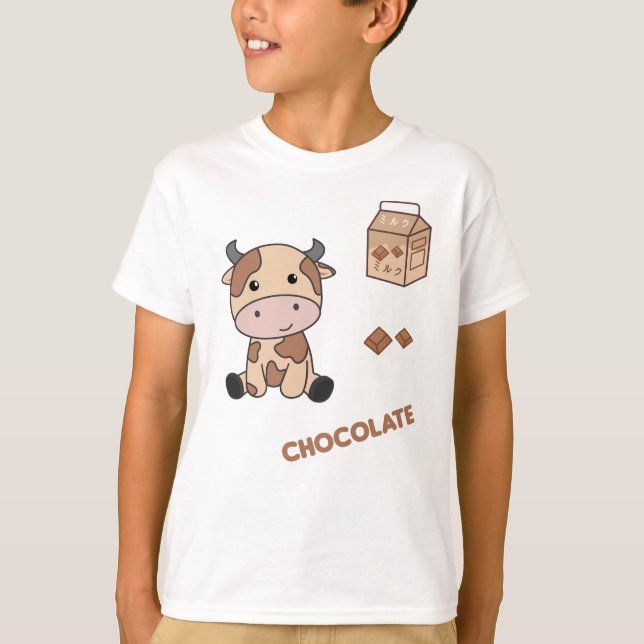 Camiseta Vacas de chocolate japonesas retro de vaca kawaii (Anverso)