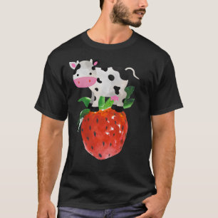 Camiseta Vacas de fresa con huella de vaca rosa y color de