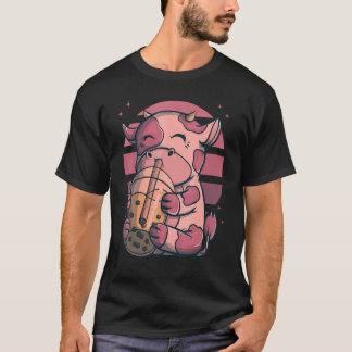 Camiseta Vacas de té burbuja Boba puesta de sol rosa