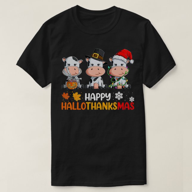 Camiseta Vacas Felices Hallothanksmas Halloween Día de Acci (Diseño del anverso)