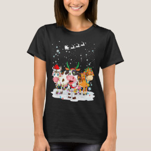 Camiseta Vacas Reno Sombrero Santa Luces de Navidad Navidad