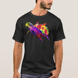 Camiseta Vacation Beach Hawaiian Tie Dye Sea Turtle Flowers