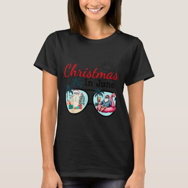 Camiseta Vacation Christmas In June Sungles Santa Flamingo  (Anverso)