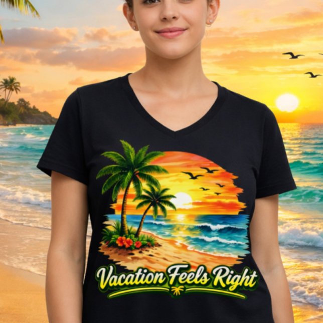 Camiseta Vacation Feels Right Ocean Sunset V-Neck Tee USA (Subido por el creador)