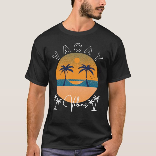 Camiseta Vacay Vibes Sunset and Palm Trees Men's (Anverso)