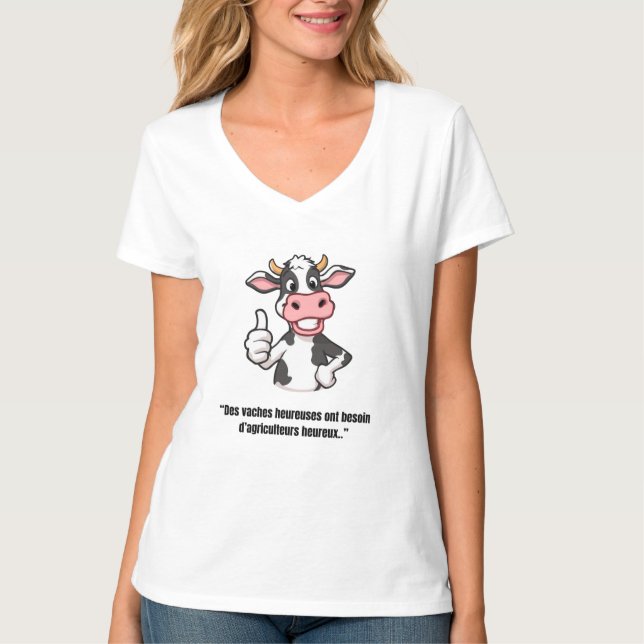Camiseta Vache Positive – T-shirt Cartoon Humoristique (Anverso)
