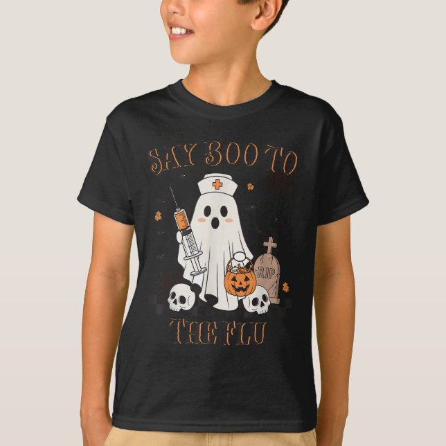 Camiseta Vacuna De Halloween De Fantasma Retro Para Enferme (Anverso)