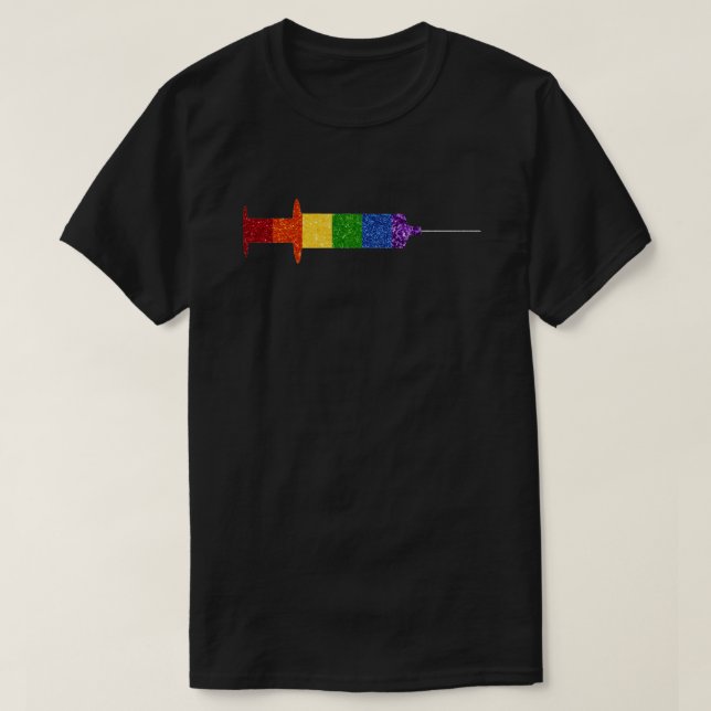 Camiseta Vacunación arco iris del orgullo Purpurina LGBT (Diseño del anverso)