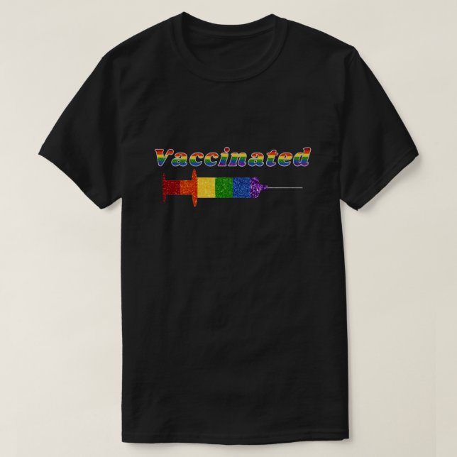 Camiseta Vacunación del Orgullo Arcoiris Purpurina LGBT (Diseño del anverso)