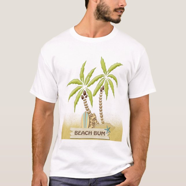 Camiseta Vago, tablas hawaianas, palmeras y arena de la (Anverso)