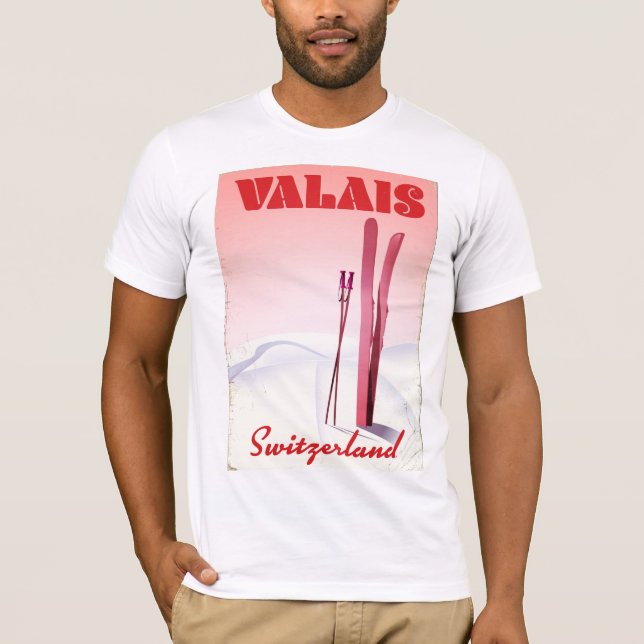 Camiseta valais Suiza vintage style ski poster (Anverso)