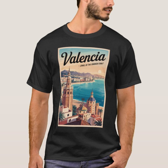 Camiseta Valencia España Ilustracion Retro de arte de viaje (Anverso)