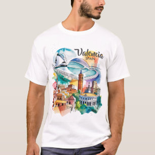 Camiseta Valencia España Paisaje Urbano Acuarela Viaje Pers