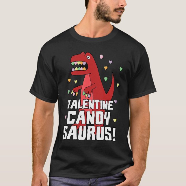 Camiseta Valentine Candysaurus Red Dinosaur Rex Cute Heart  (Anverso)