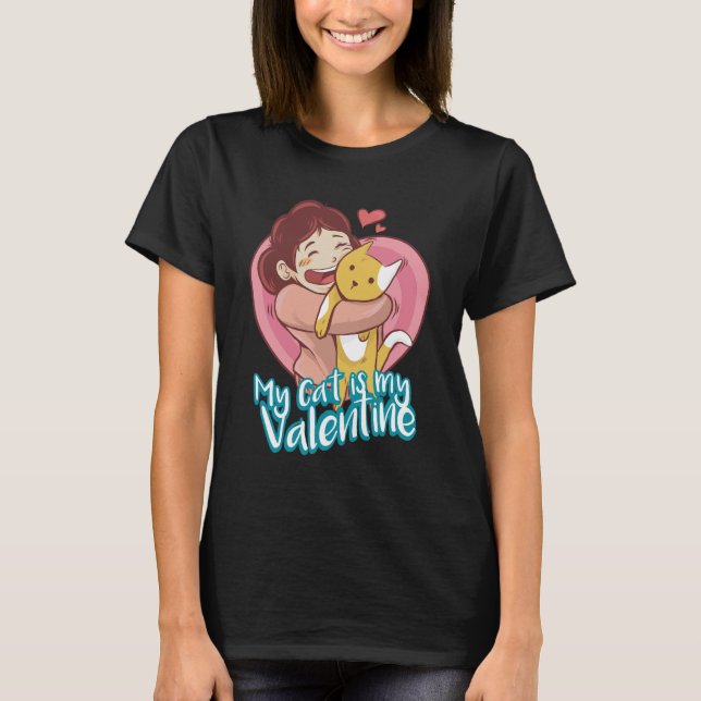 Camiseta Valentine Cat Women Black  (Anverso)