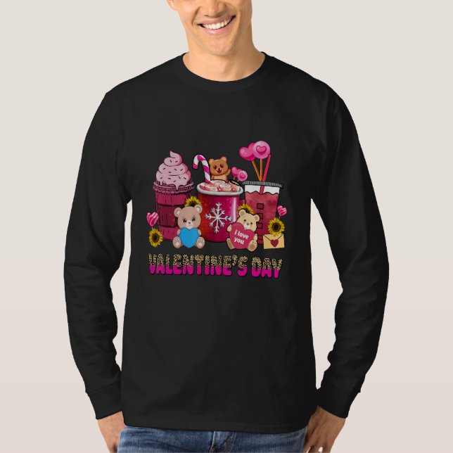 Camiseta Valentine Coffee Latte Lover Cute Pink Bear Valent (Anverso)
