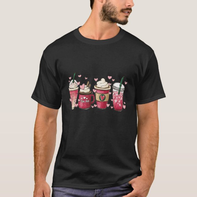 Camiseta Valentine Coffee Latte Lover Pink Heart Funny Vale (Anverso)