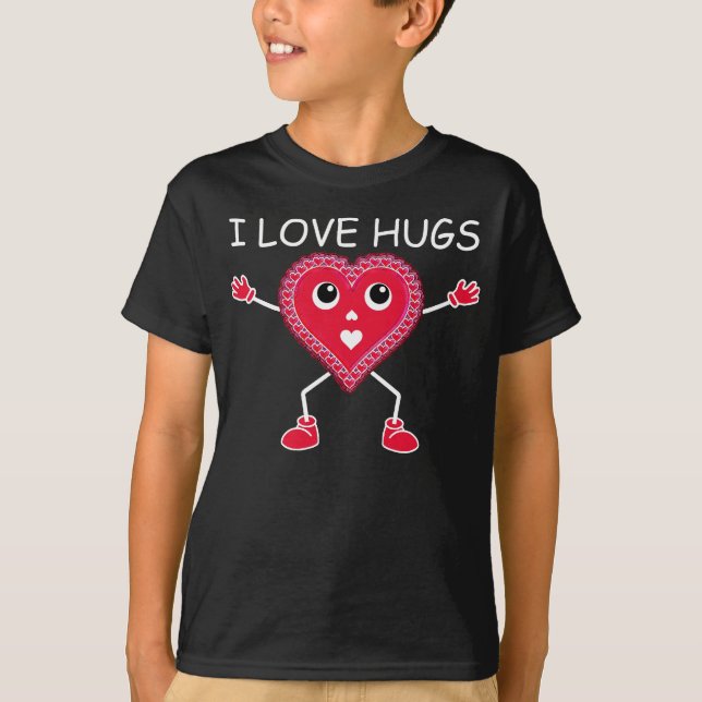 Camiseta VALENTINE-CORAZÓN-I AMOR HUGS-Cute, Funny, RED (Anverso)
