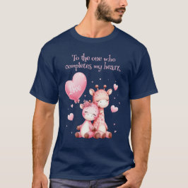 Camiseta Valentine Cute Giraffe Pareja con Globo de Amor