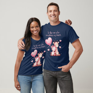 Camiseta Valentine Cute Giraffe Pareja con Globo de Amor