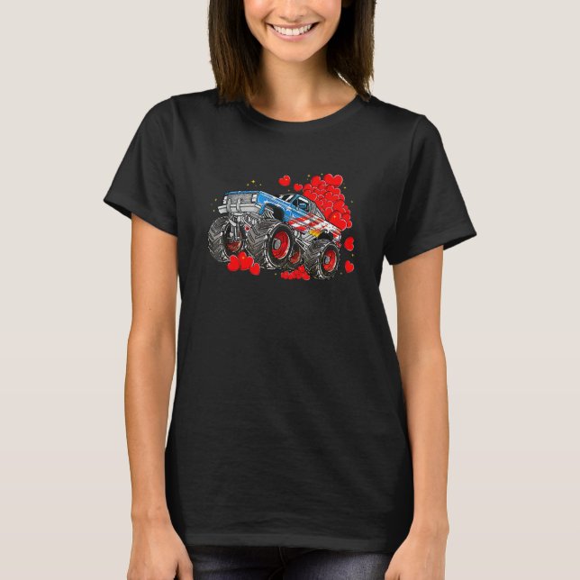 Camiseta Valentine Day Heart American Flag Monster Truck Bo (Anverso)