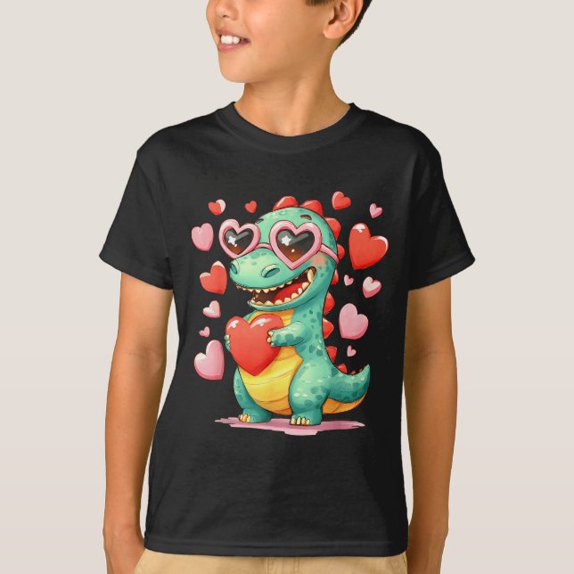 Camiseta Valentine Dinosaur Trex Holding Heart Girl Sunl Bo (Anverso)