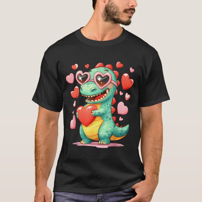 Camiseta Valentine Dinosaur Trex Holding Heart Girl Sunl Bo (Anverso)