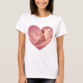 Camiseta Valentine Fairy on Pink Clouds Fantasy Art