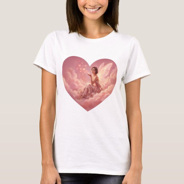 Camiseta Valentine Fairy on Pink Clouds Fantasy Art (Anverso)