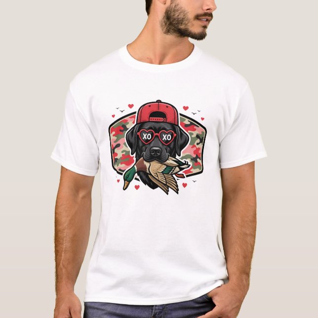 Camiseta Valentine Funny Hunting Dog with Duck (Anverso)