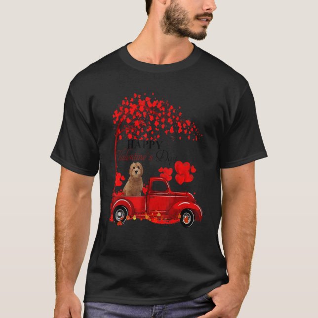 Camiseta Valentine Goldendoodle Driving Truck Dog Valentine (Anverso)