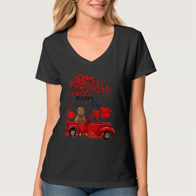 Camiseta Valentine Goldendoodle Driving Truck Dog Valentine (Anverso)