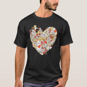 Camiseta Valentine Heart Cupids Notas musicales Wine Gift L