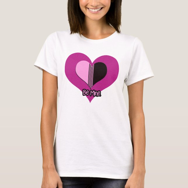 Camiseta Valentine Heart Pink and Black Be Mine (Anverso)