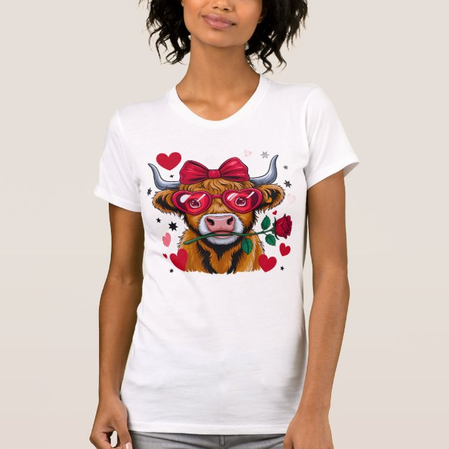 Camiseta Valentine Highland Cow PNG Sublimation Des (Anverso)