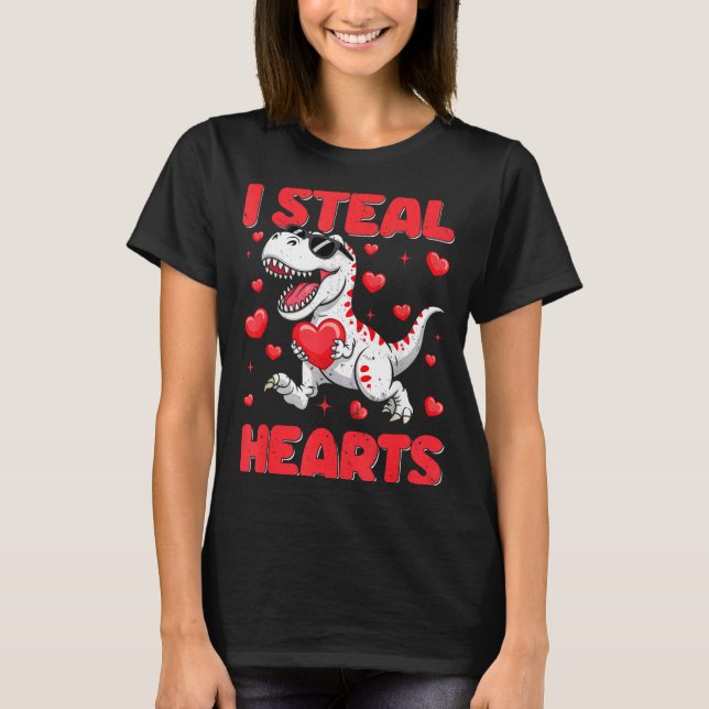 Camiseta Valentine I Steal Hearts Trex Dino Toddler Kids Ba (Anverso)