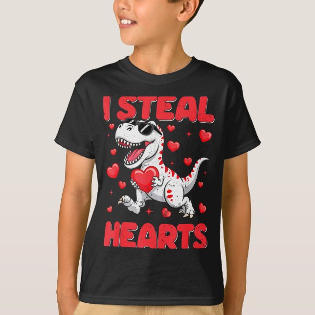 Camiseta Valentine I Steal Hearts Trex Dino Toddler Kids Ba (Anverso)