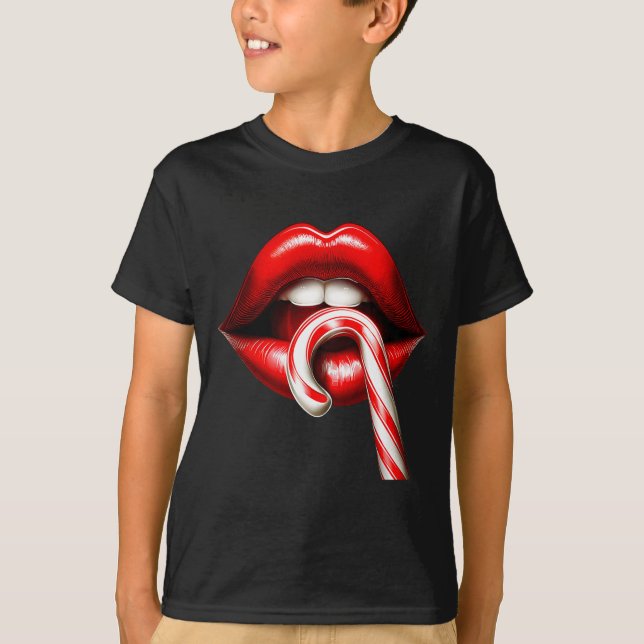 Camiseta Valentine Lips Kisses Valentines Funny Candy Cane  (Anverso)