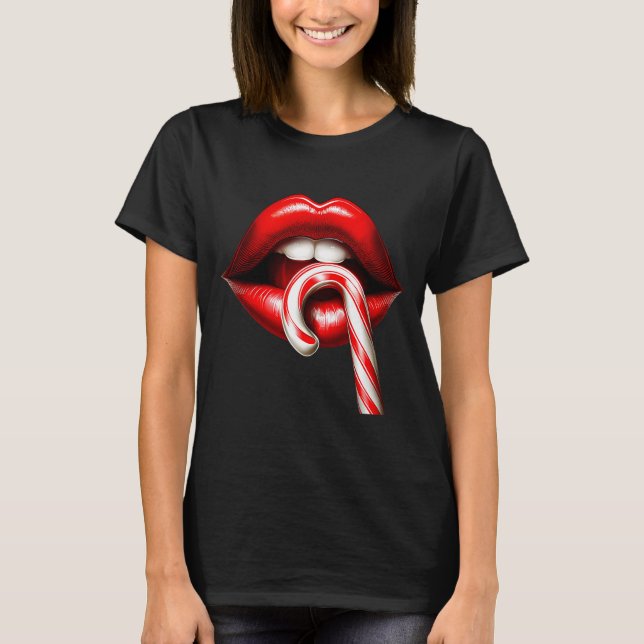 Camiseta Valentine Lips Kisses Valentines Funny Candy Cane  (Anverso)