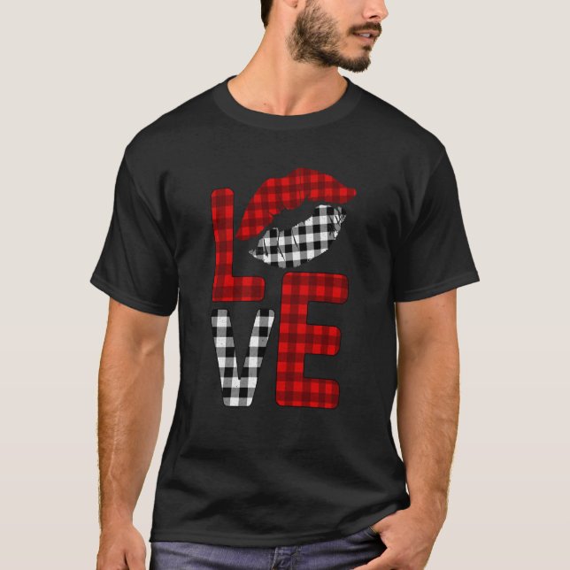 Camiseta Valentine Love Lips Striped Plaid (Anverso)