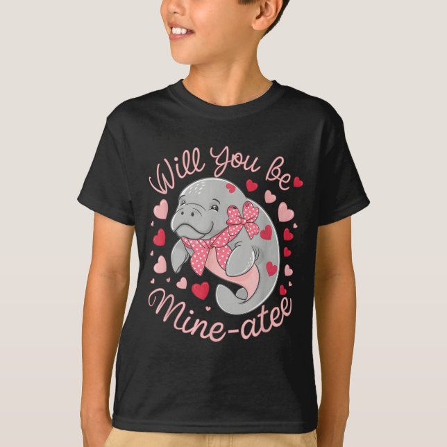 Camiseta Valentine Manatee Cute Animal Hearts Will You Be M (Anverso)