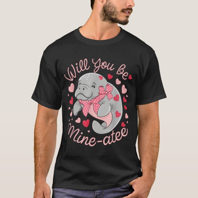 Camiseta Valentine Manatee Cute Animal Hearts Will You Be M (Anverso)