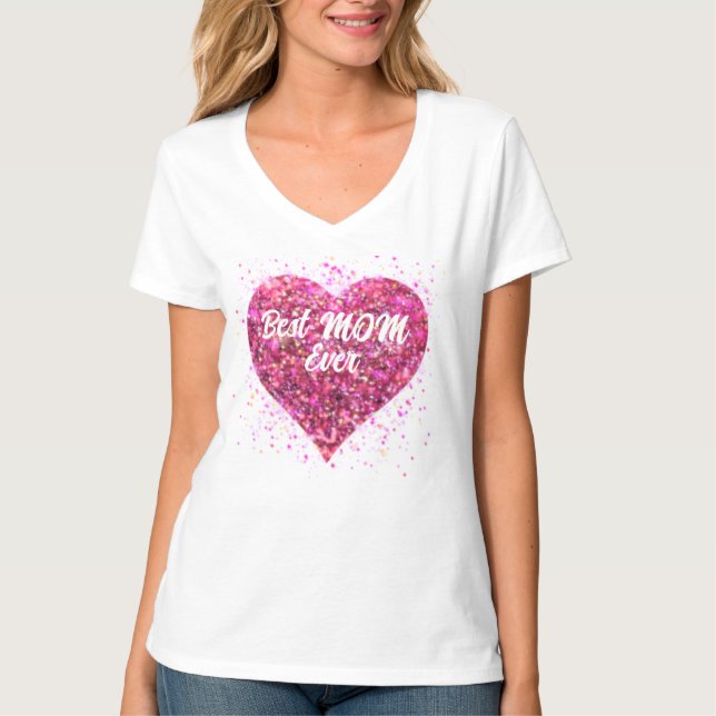 Camiseta Valentine Pink despierta el corazón purpurina mejo (Anverso)