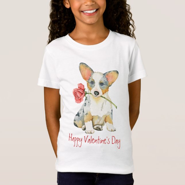 Camiseta Valentine Rosa Cardigan Welsh Corgi (Anverso)