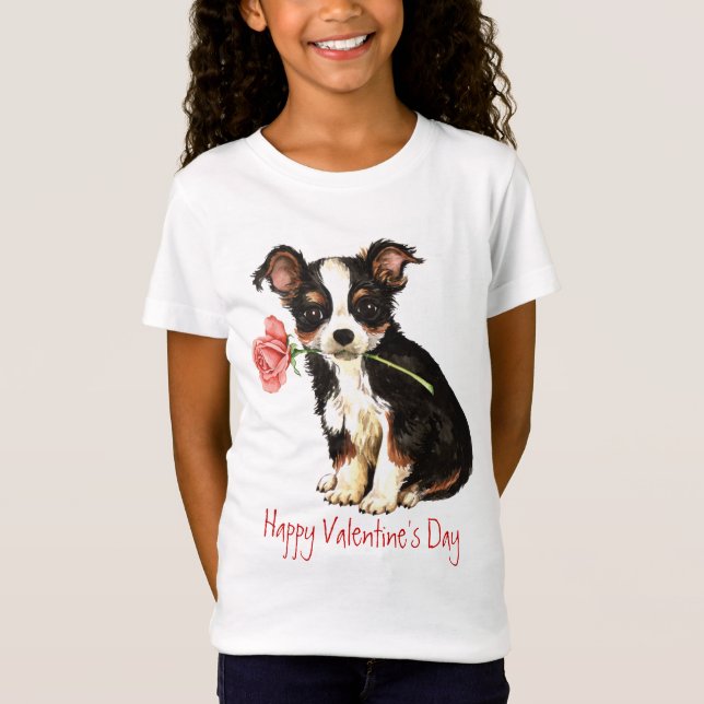 Camiseta Valentine Rosa Long Coat Chihuahua (Anverso)