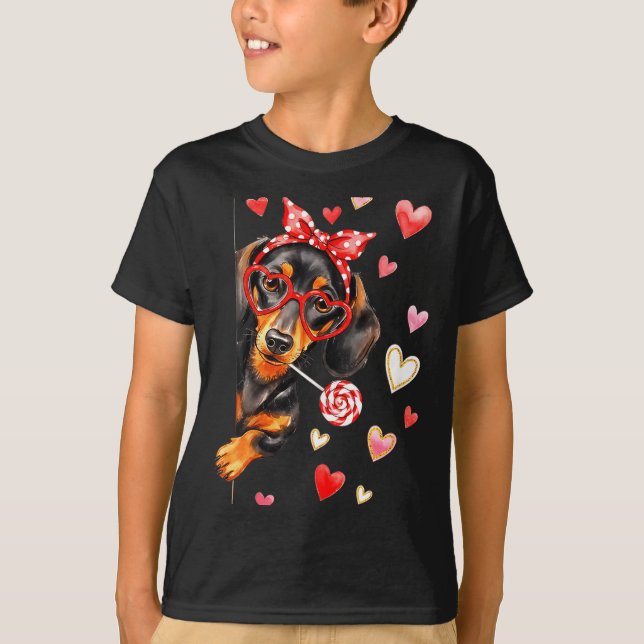 Camiseta Valentine’s Day Dog Cute Dachshund Dogs For Dog Mo (Anverso)